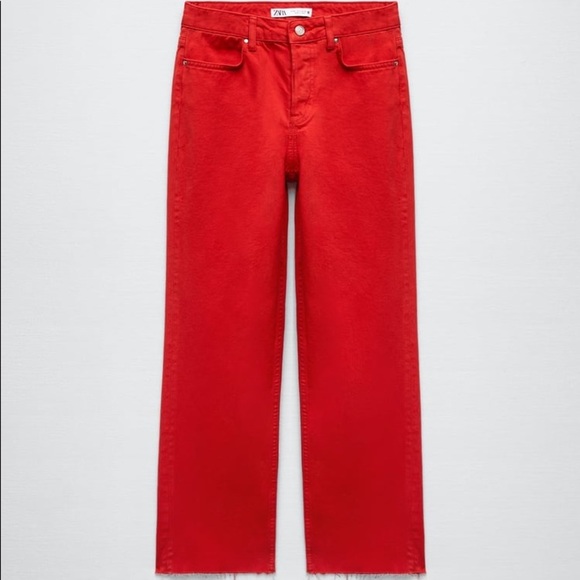 Zara Red Mid Rise Straight Jeans - Picture 7 of 7